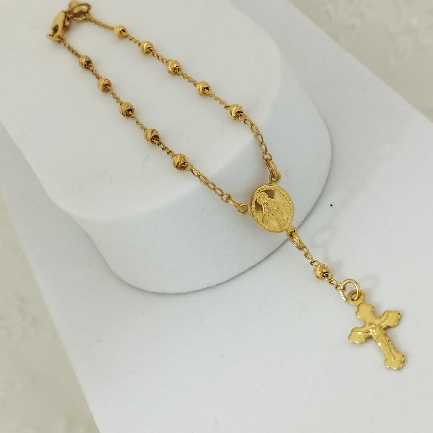 Pulso Denario 19cm Con Milagrosa Y Cristo Balin Diamantado 3mm ID: 161