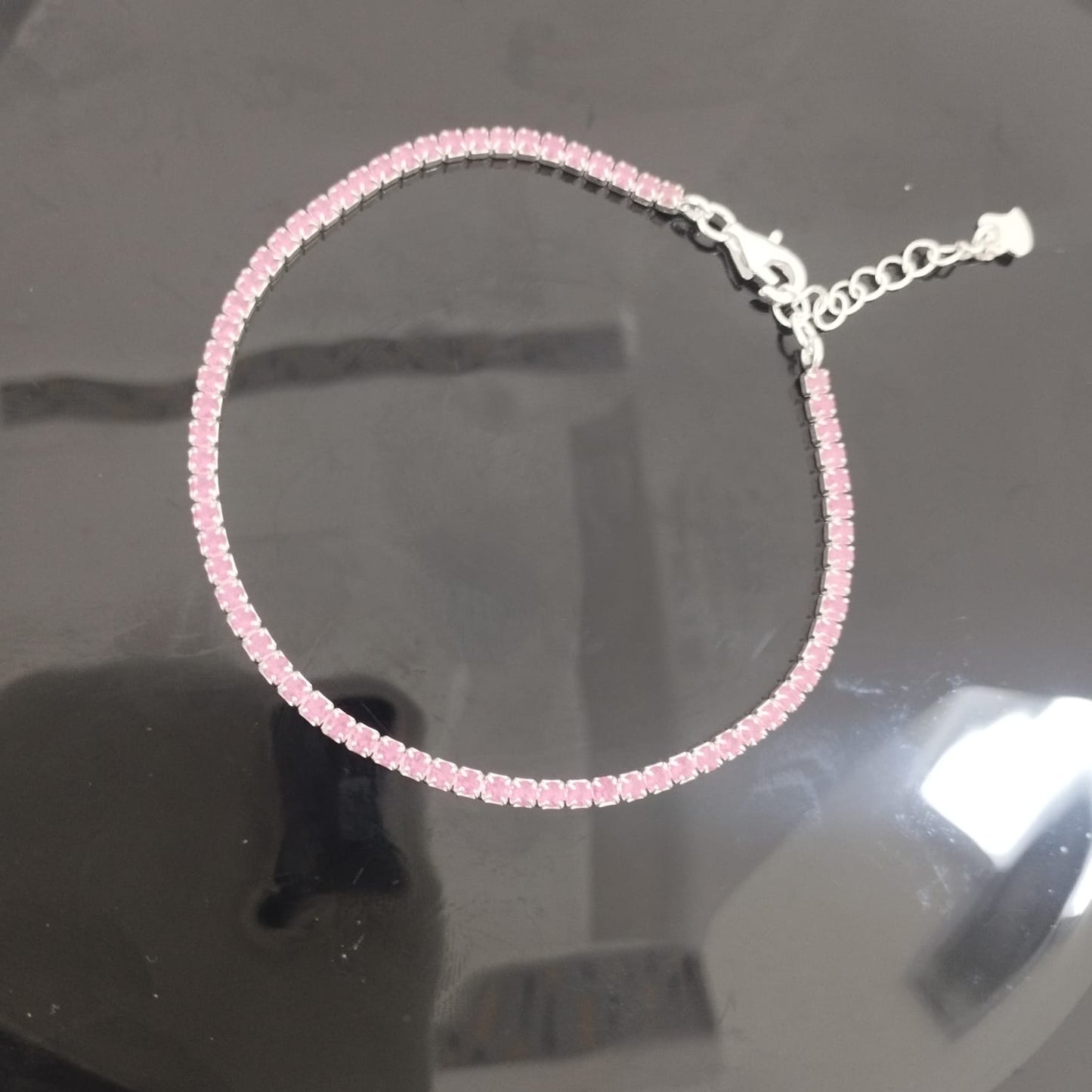 PULSERA TENNIS FUCSIA Y PLATA 2MM-17CM ID: 257