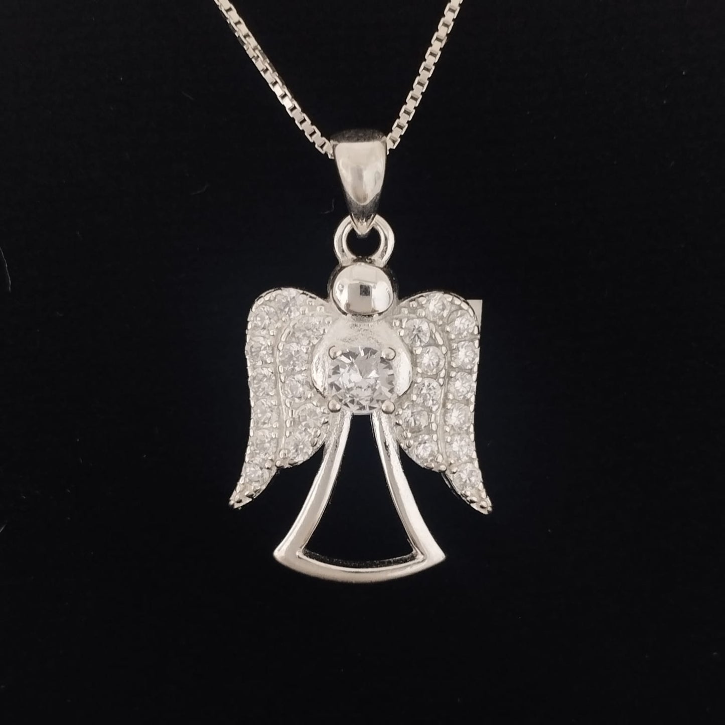 DIJE ANGEL CIRCONES Y CRISTAL 2.5CM DE PLATA LEY 925 ID: 286