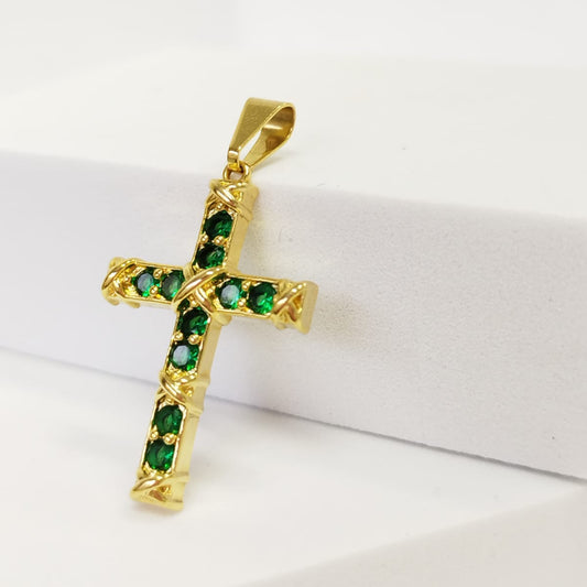 Dije Cruz con Circones Verdes, 4cm de alto, 2cm de ancho
