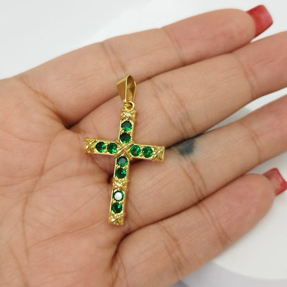 Dije Cruz con Circones Verdes, 4cm de alto, 2cm de ancho