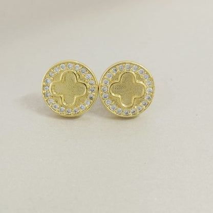 Topo Redondo Con Trebol y Circon Blanco 1cm