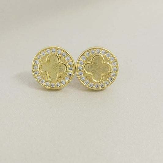 Topo Redondo Con Trebol y Circon Blanco 1cm