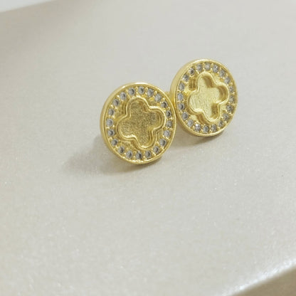 Topo Redondo Con Trebol y Circon Blanco 1cm