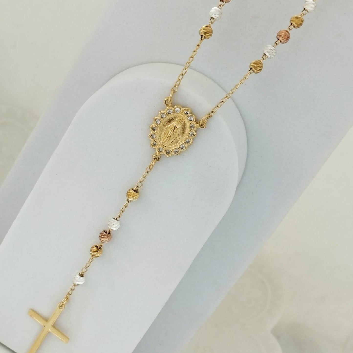 Rosario O Camándula 70cm Milagrosa y Cristo Tres Oros Balin 4mm Diamantado ID: 154