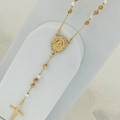 Rosario O Camándula 70cm Milagrosa y Cristo Tres Oros Balin 4mm Diamantado ID: 154
