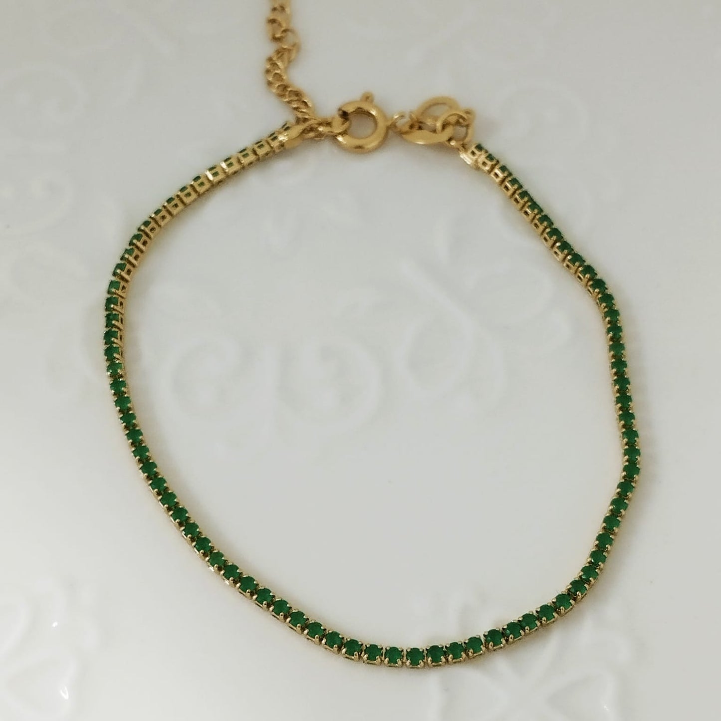 Pulso Tenis 17cm Con Extensores 2mm Piedras Murallas De Esmeralda . ID: 157