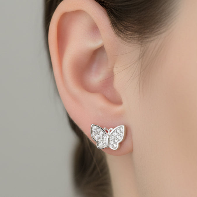 TOPO MARIPOSA BLANCO 1CM DE PLATA LEY 925 ID: 306