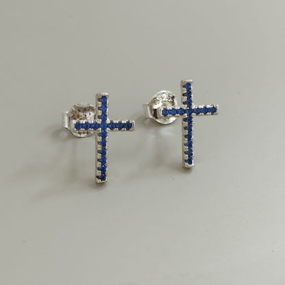 TOPO CRUZ CIRCON AZUL 1.2CM DE PLATA LEY 925 ID: 304
