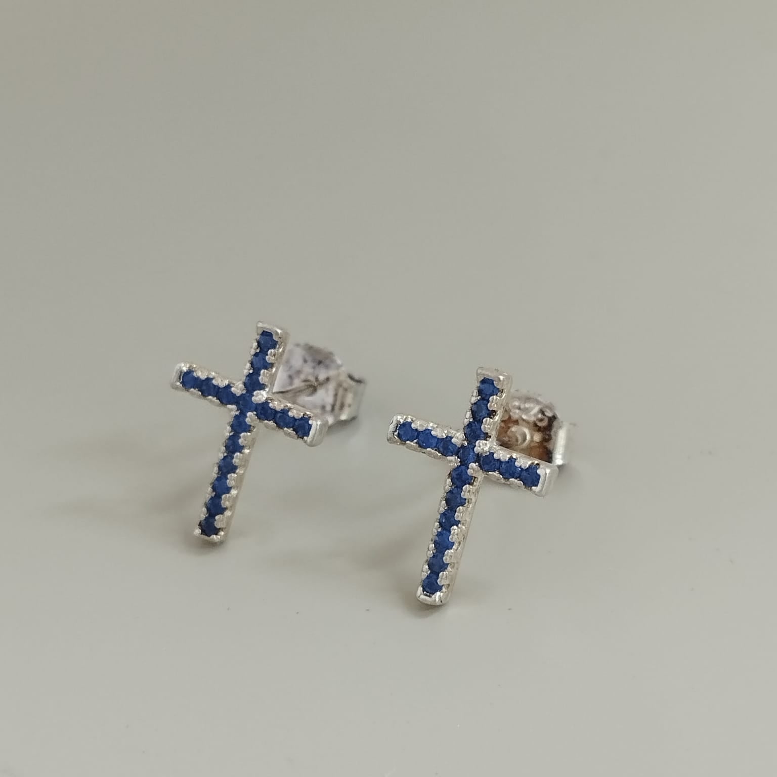 TOPO CRUZ CIRCON AZUL 1.2CM DE PLATA LEY 925 ID: 304