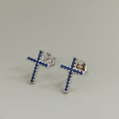 TOPO CRUZ CIRCON AZUL 1.2CM DE PLATA LEY 925 ID: 304