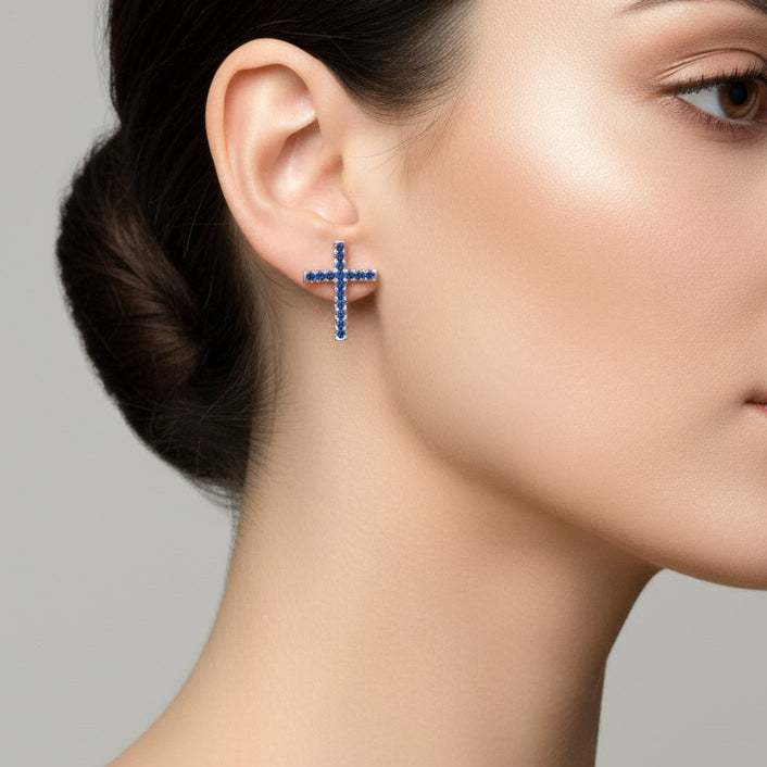 TOPO CRUZ CIRCON AZUL 1.2CM DE PLATA LEY 925 ID: 304