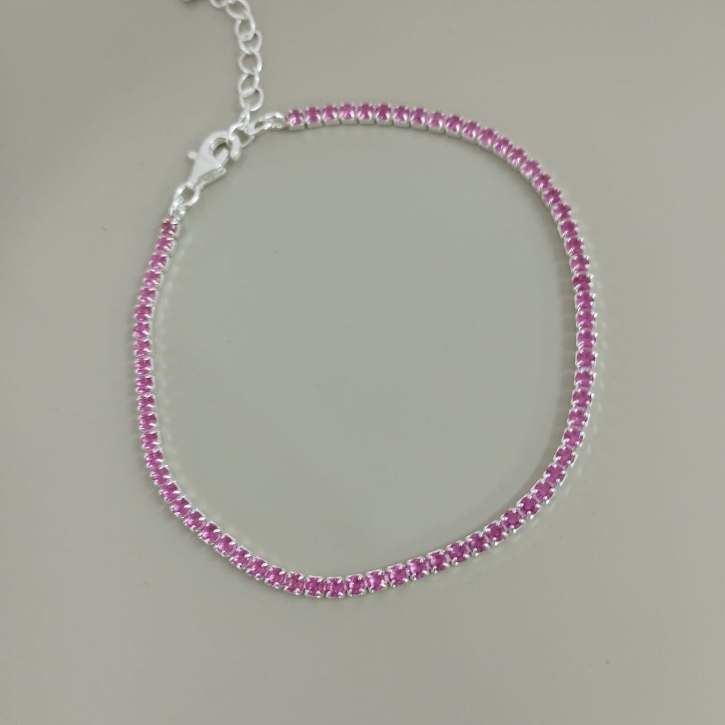 PULSERA TENNIS FUCSIA Y PLATA 2MM-17CM ID: 257