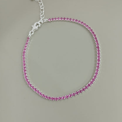 PULSERA TENNIS FUCSIA Y PLATA 2MM-17CM ID: 257