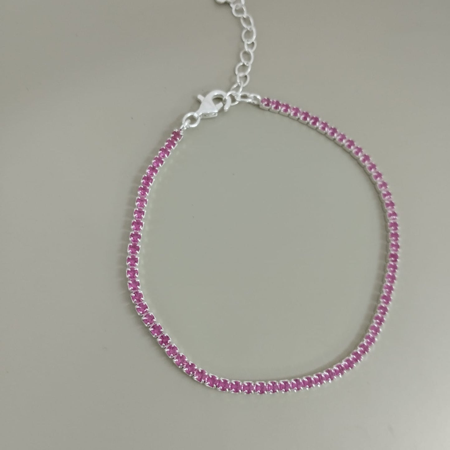 PULSERA TENNIS FUCSIA Y PLATA 2MM-17CM ID: 257