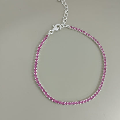 PULSERA TENNIS FUCSIA Y PLATA 2MM-17CM ID: 257