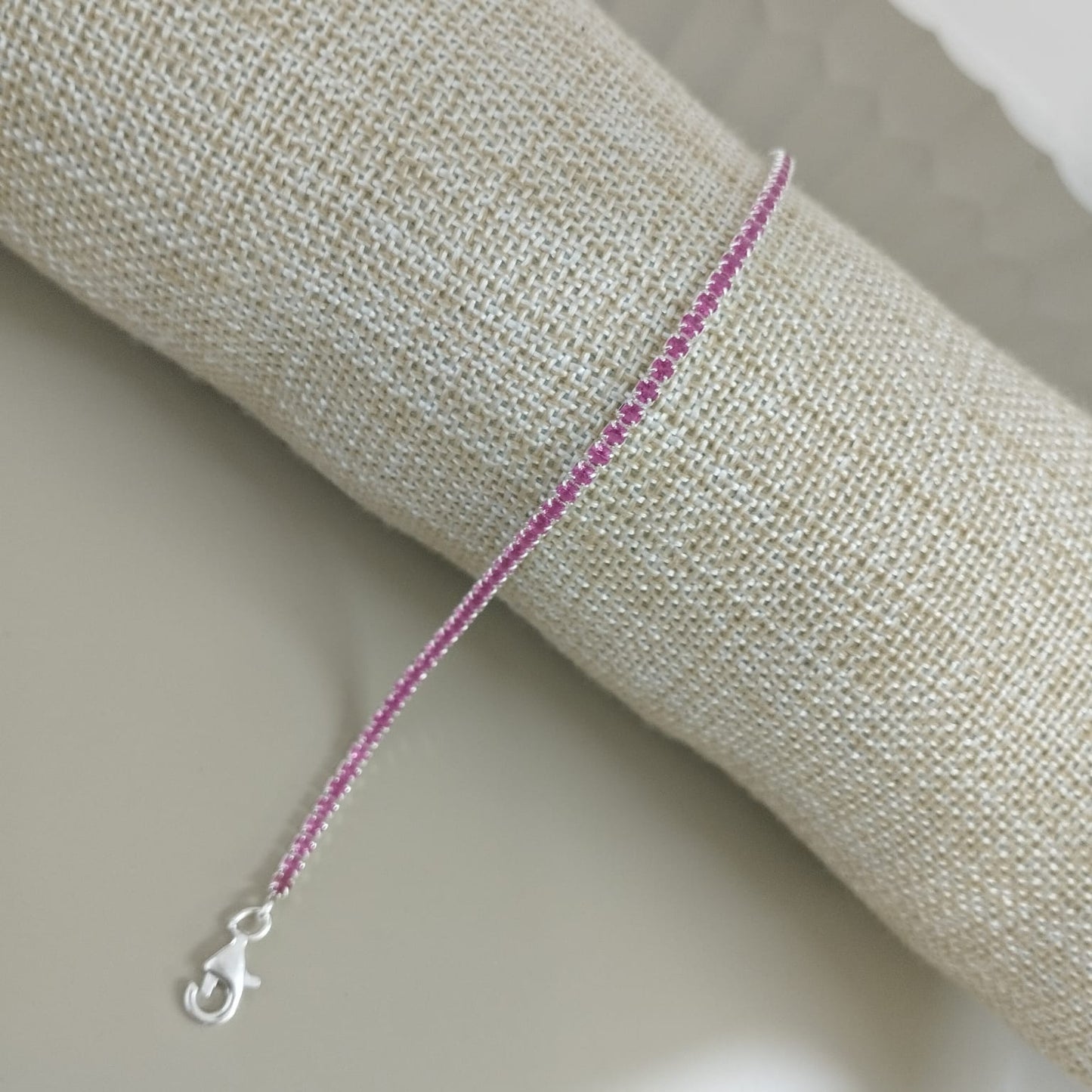 PULSERA TENNIS FUCSIA Y PLATA 2MM-17CM ID: 257