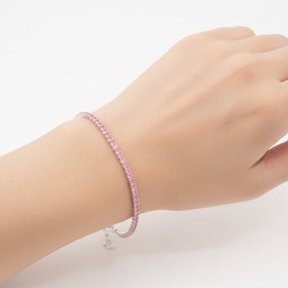 PULSERA TENNIS FUCSIA Y PLATA 2MM-17CM ID: 257