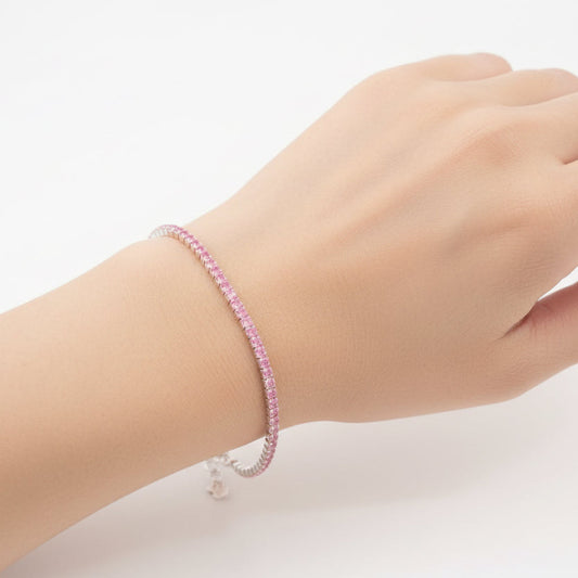 PULSERA TENNIS FUCSIA Y PLATA 2MM-17CM ID: 257