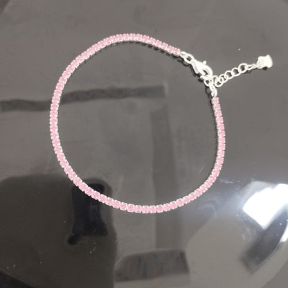 PULSERA TENNIS FUCSIA Y PLATA 2MM-17CM ID: 257