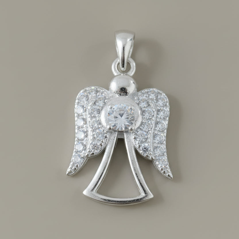 DIJE ANGEL CIRCONES Y CRISTAL 2.5CM DE PLATA LEY 925 ID: 286