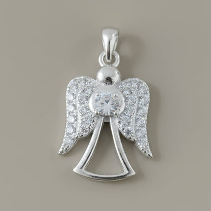 DIJE ANGEL CIRCONES Y CRISTAL 2.5CM DE PLATA LEY 925 ID: 286