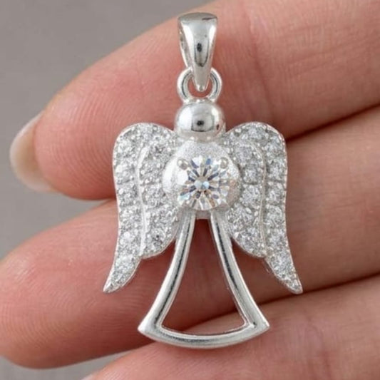 DIJE ANGEL CIRCONES Y CRISTAL 2.5CM DE PLATA LEY 925 ID: 286
