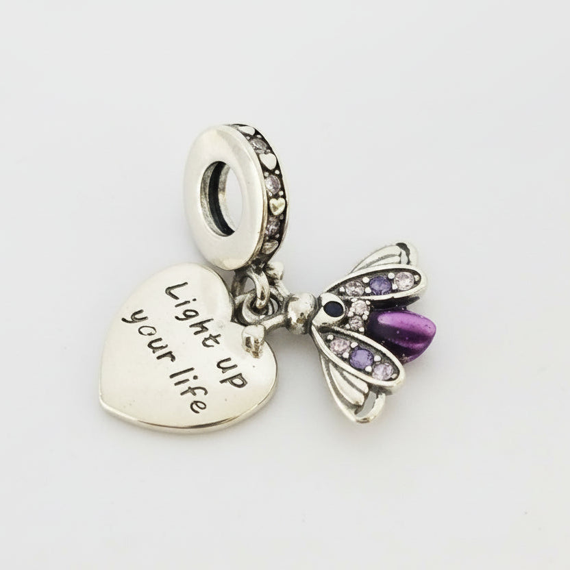 Charms Avispa Cola Morada y Corazón C/U 1.2cm Plata 925 ID: 316