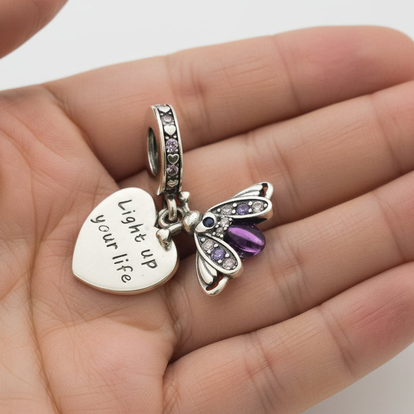 Charms Avispa Cola Morada y Corazón C/U 1.2cm Plata 925 ID: 316