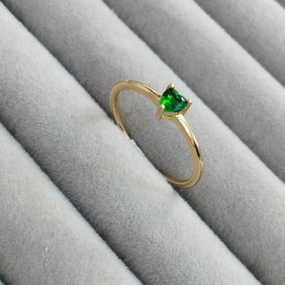 Anillo Solitario Corazón Circón Verde T7 1/2 ID: 371