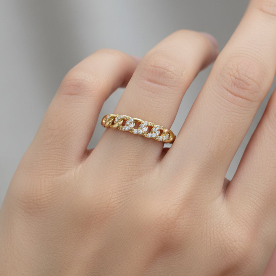 Anillo Cubano Con Circón Blanco T7 ID: 356