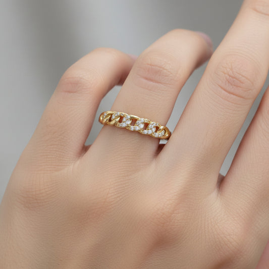 Anillo Cubano Con Circón Blanco T7 ID: 356