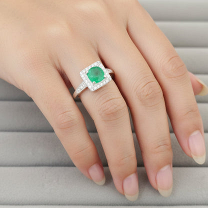 Anillo Esmeralda 6mm cuadrada y Circón Blanco Plata 925T6 ID: 509