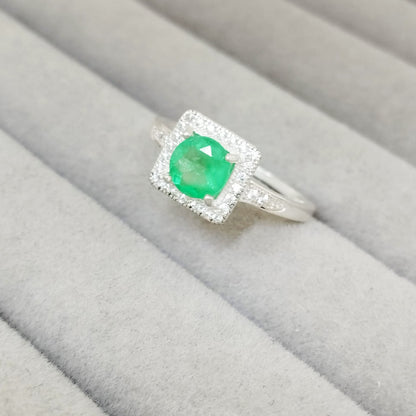 Anillo Esmeralda 6mm cuadrada y Circón Blanco Plata 925T6 ID: 509