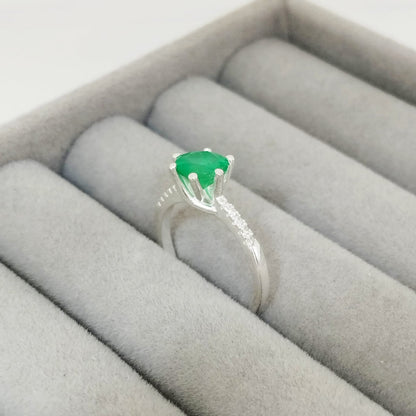 Anillo Esmeralda 6.5mm Redonda y Circon Blanco T6 ID: 510