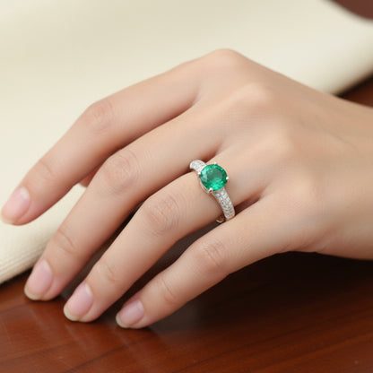 Anillo Esmeralda 6mm Redonda y Circon Blanco T8 ID: 512