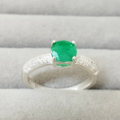 Anillo Esmeralda 6.5mm Redonda y Circon Blanco T7 ID: 514