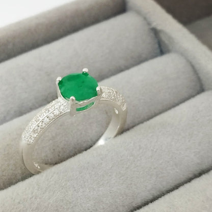 Anillo Esmeralda 6.5mm Redonda y Circon Blanco T7 ID: 514