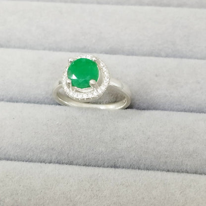 Anillo Esmeralda 6.5mm Redonda y Circon Blanco Placa 925 T4 1/2 ID: 515