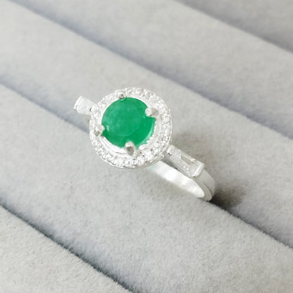 Anillo Esmeralda 6mm Redonda y Circon Blanco T8 ID: 518