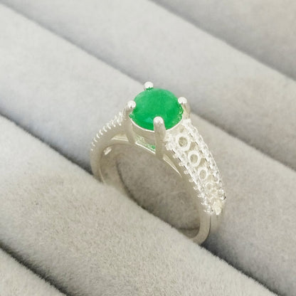 Anillo Esmeralda 6mm Redonda y Circon Blanco T5 ID: 519 Plata