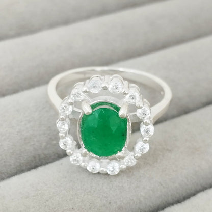 Anillo Esmeralda 6mm Ovalada y Circon Blanco T8 ID: 520