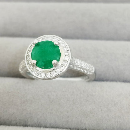 Anillo Esmeralda 6.5mm Redonda y Circon Blanco T6 ID: 521