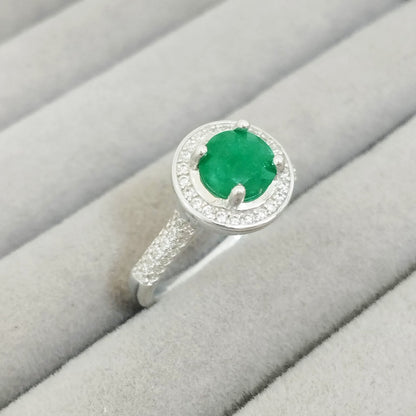 Anillo Esmeralda 6.5mm Redonda y Circon Blanco T6 ID: 521