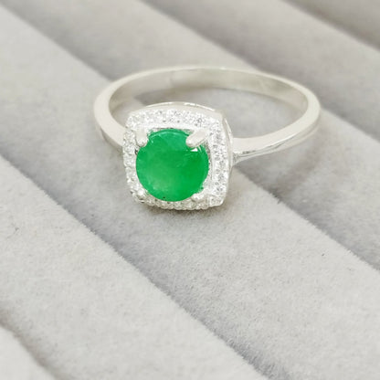 Anillo Esmeralda 6mm cuadrada y Circon Blanco T8 1/2 ID: 522