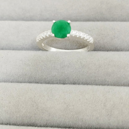 Anillo Esmeralda 6mm Redonda y Circon Blanco T7 ID: 525