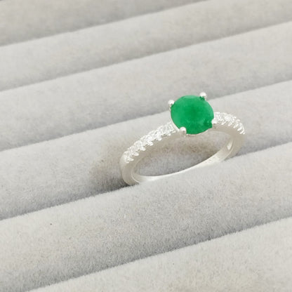 Anillo Esmeralda 6mm Redonda y Circon Blanco T7 ID: 524