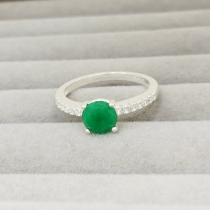Anillo Esmeralda 6mm Redonda y Circon Blanco T7 ID: 524