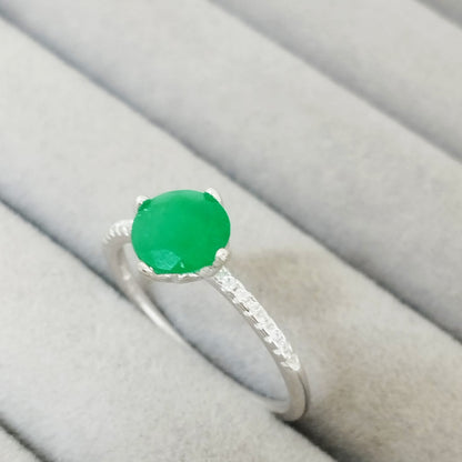 Anillo Esmeralda 6mm Redonda y Circon Blanco T7 ID: 525
