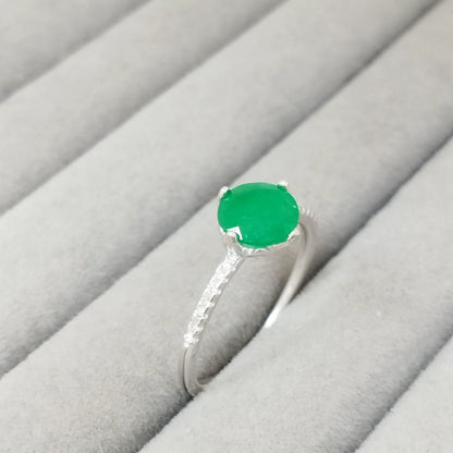 Anillo Esmeralda 6mm Redonda y Circon Blanco T7 ID: 525